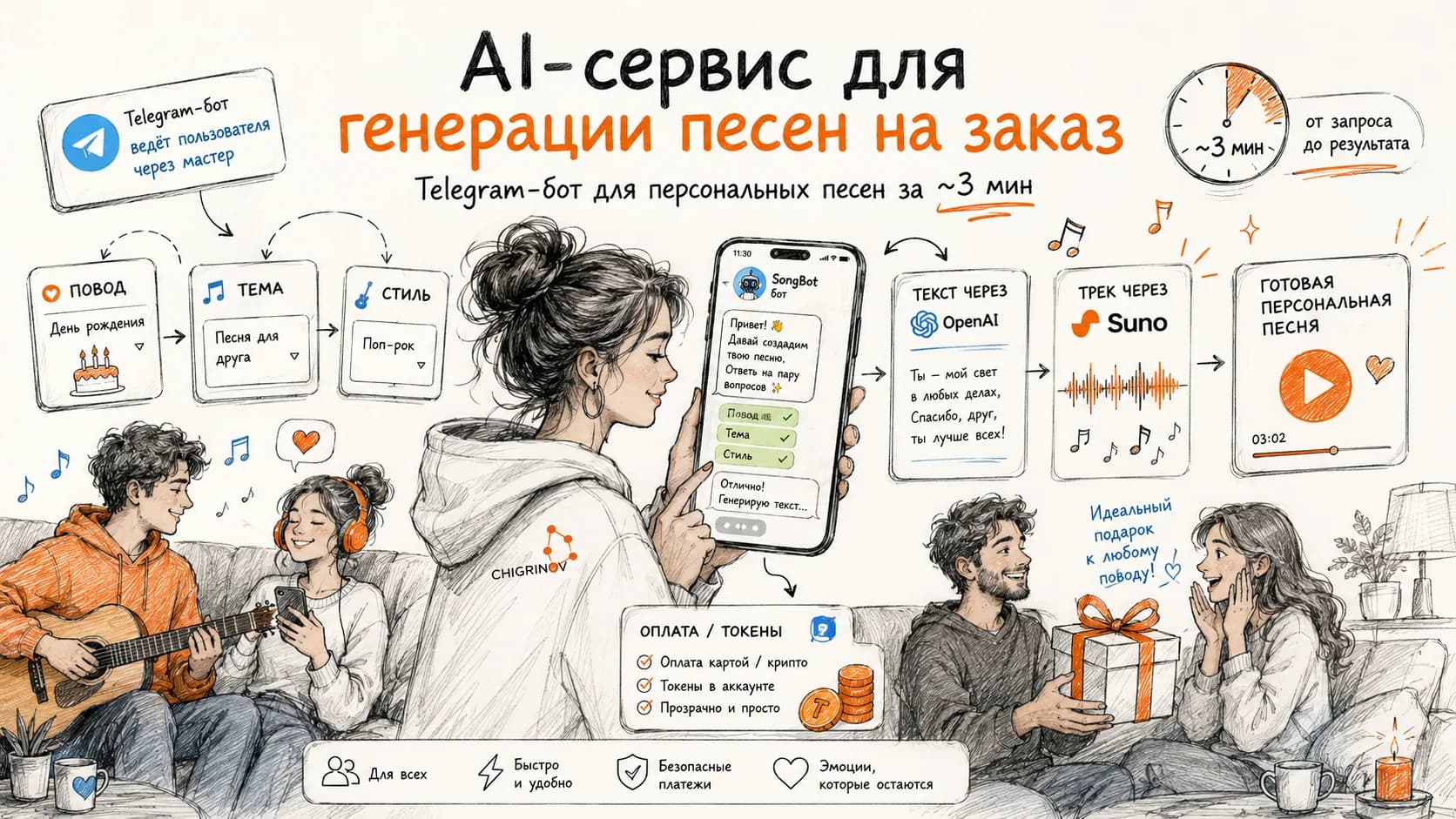 AI-сервис для генерации песен с готовой токеномикой и платежами
