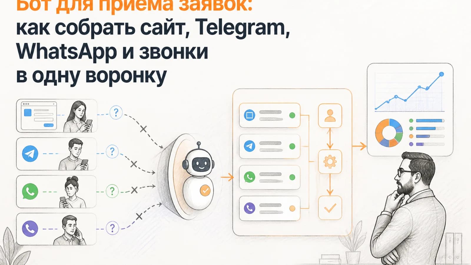 Бот для приема заявок: как не терять лиды из сайта, Telegram и WhatsApp