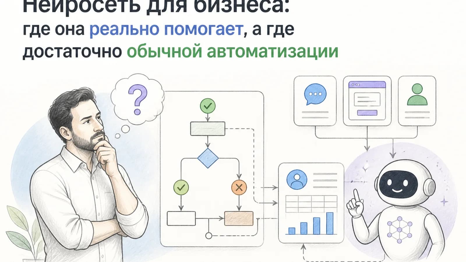 Нейросеть для бизнеса: где она окупается, а где лучше обычная автоматизация
