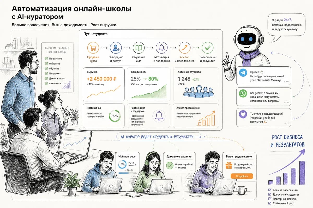 Автоматизация онлайн-школы: ИИ-куратор и доходимость курсов до 80%